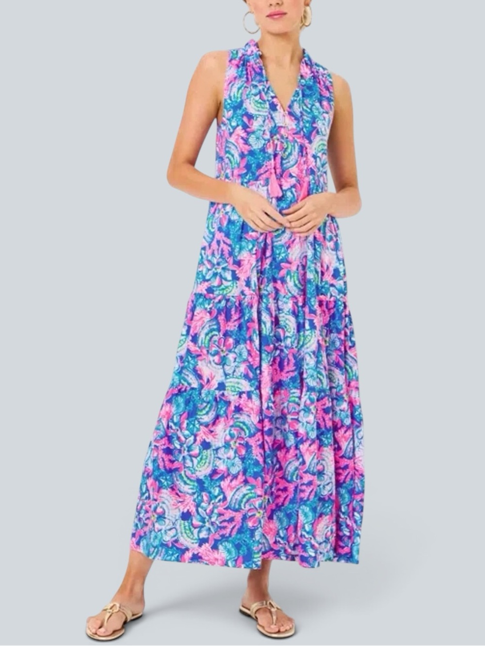 Lilly Pulitzer Women's MALONE Maxi Dress Blue Tang SITTING SEASIDE XL